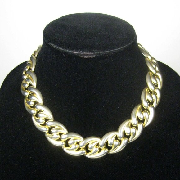 Necklace Women 19 In Goldtone Vintage 1960s 1970s Choker Collar Panel Statement - Picture 1 of 4